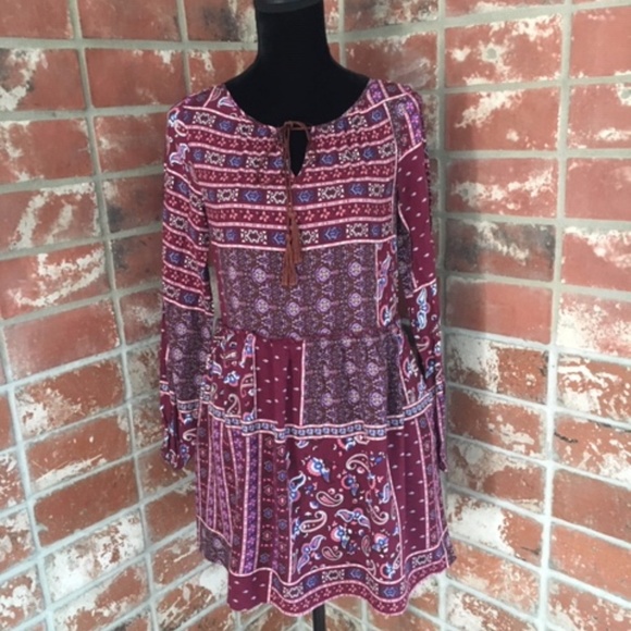 Jewel-Toned Bohemian Dress - Long Sleeves - Picture 1 of 5